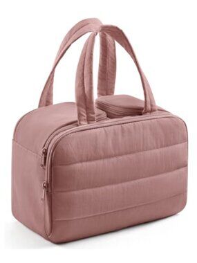 Travel Toiletry Bag Large Makeup Organizer Nylon Puffy Dual-Zip Cosmetic Case